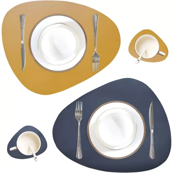 Irregular Shape PU Leather Placemats with Coaster – Waterproof & Heat-Resistant - Image 6