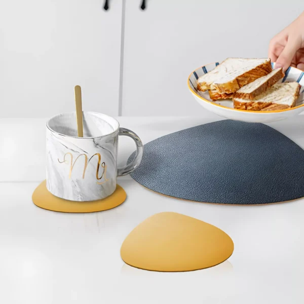 Irregular Shape PU Leather Placemats with Coaster – Waterproof & Heat-Resistant - Image 3