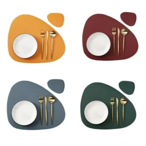 Irregular Shape PU Leather Placemats with Coaster – Waterproof & Heat-Resistant