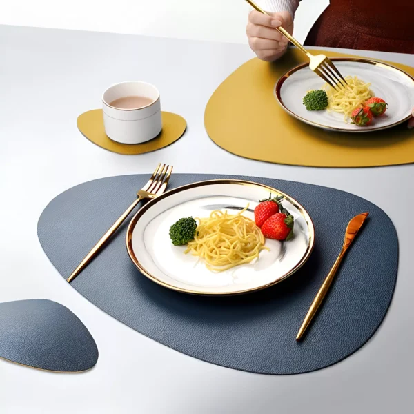 Irregular Shape PU Leather Placemats with Coaster – Waterproof & Heat-Resistant - Image 2