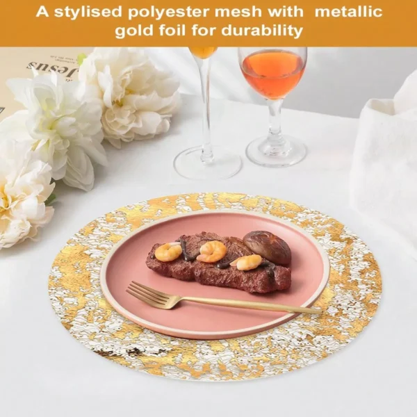 Disposable Gold Placemats - 13 Inch Elegant Foil Mesh Table Mats - Image 5