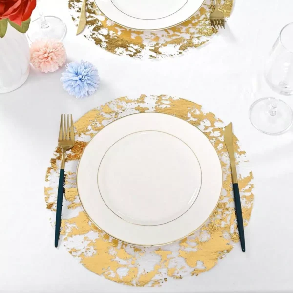 Disposable Gold Placemats - 13 Inch Elegant Foil Mesh Table Mats - Image 3