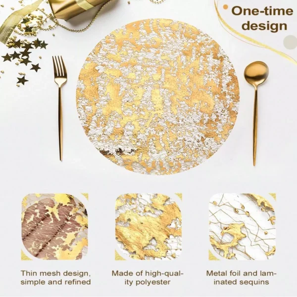 Disposable Gold Placemats - 13 Inch Elegant Foil Mesh Table Mats - Image 4