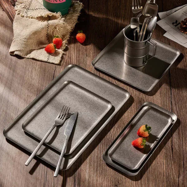 Retro Antique Stainless Steel Square Tray - Image 5