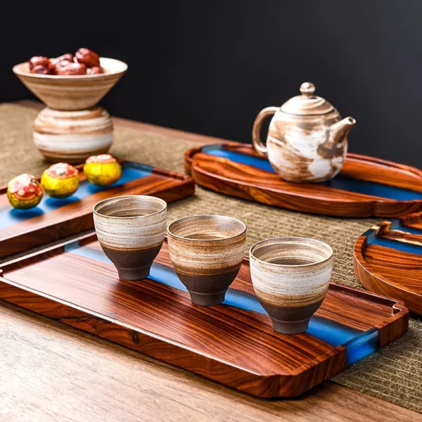 Wooden Tea Tray with Epoxy Resin - Image 3