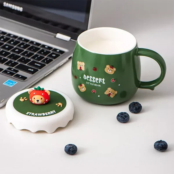 Strawberry Bear Cartoon Ceramic Mug with Lid and Spoon - Image 5