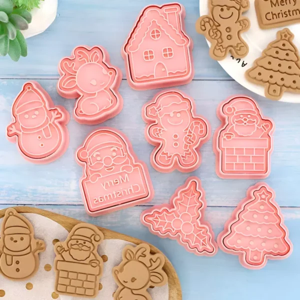 8-Piece 3D Christmas Cookie Cutter Set for Festive Baking - Image 3