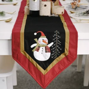 Festive Christmas Tablecloth with Santa and Snowman Design