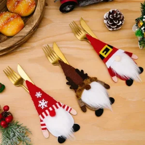 Festive Gnome Silverware Holder for Christmas Table Decor