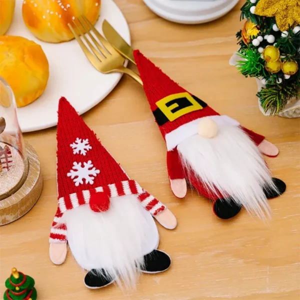 Festive Gnome Silverware Holder for Christmas Table Decor - Image 3