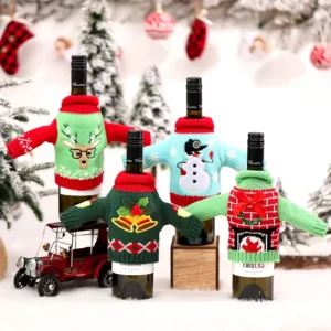Festive Wine Bottle Cover for Christmas and New Year Decorations