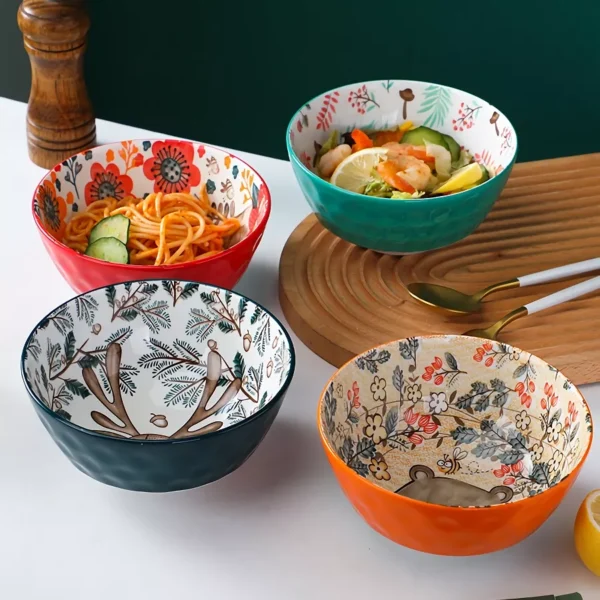 Cute Cartoon Animal Porcelain Bowl - Elk, Bear, and Rabbit Design - Image 4