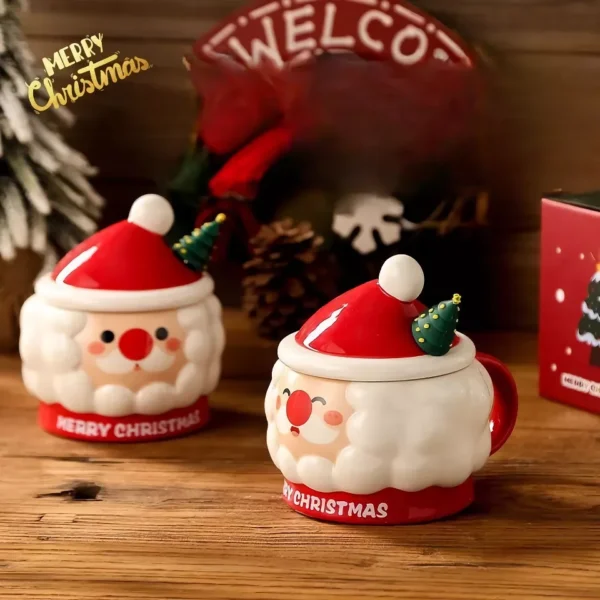 Cute Santa Claus Mug with Lid & Spoon - Perfect Holiday Gift - Image 2