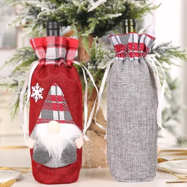 Merry Christmas Gnome Wine Bottle Cover - Image 3