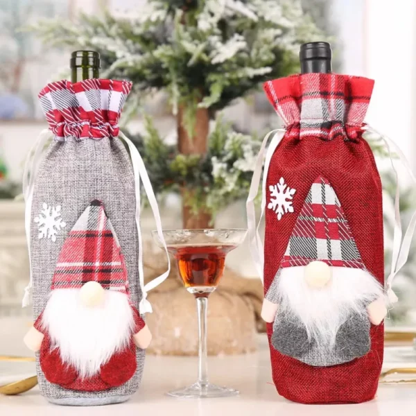 Merry Christmas Gnome Wine Bottle Cover - Image 2
