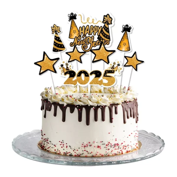 Glitter Gold Happy New Year 2025 Cake Topper Set - Image 4
