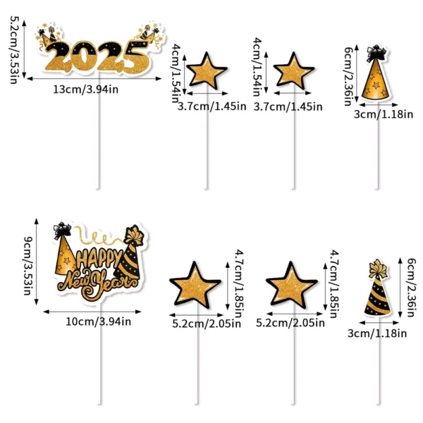 Glitter Gold Happy New Year 2025 Cake Topper Set - Image 6