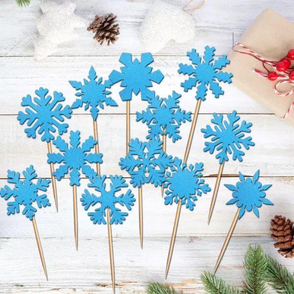 12/24pcs Glitter Snowflake Cake Toppers - Image 4