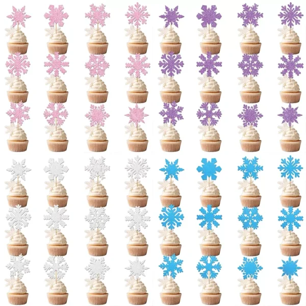 12/24pcs Glitter Snowflake Cake Toppers - Image 5