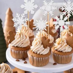 12/24pcs Glitter Snowflake Cake Toppers