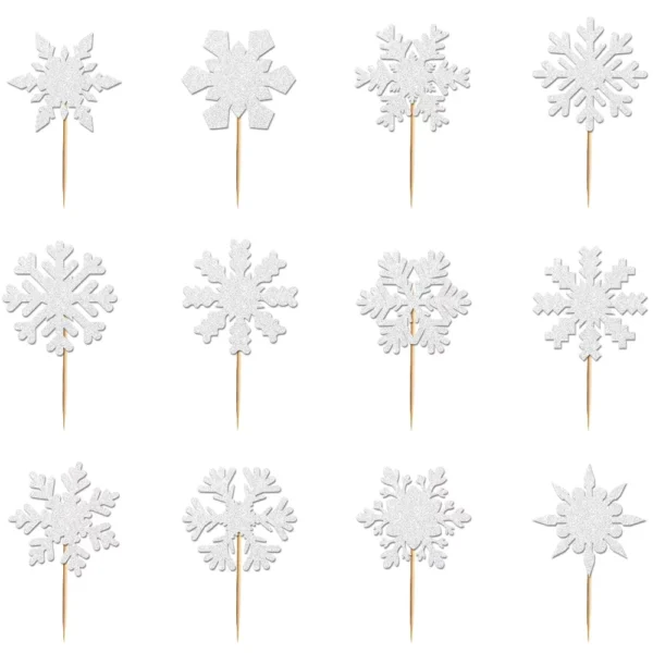 12/24pcs Glitter Snowflake Cake Toppers - Image 6