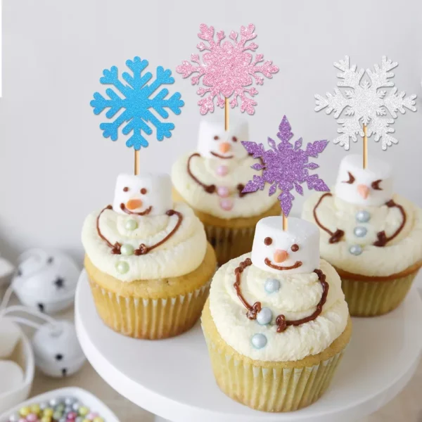 12/24pcs Glitter Snowflake Cake Toppers - Image 3