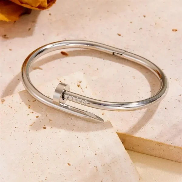 Luxury Titanium Steel Geometric Crystal Cuff Bracelet for Women - Image 2