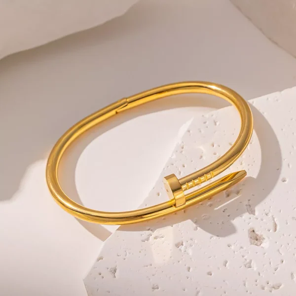 Luxury Titanium Steel Geometric Crystal Cuff Bracelet for Women - Image 5