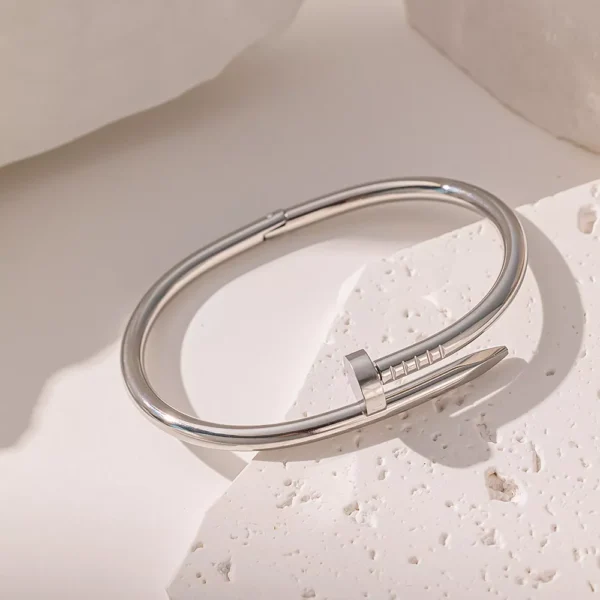 Luxury Titanium Steel Geometric Crystal Cuff Bracelet for Women - Image 4