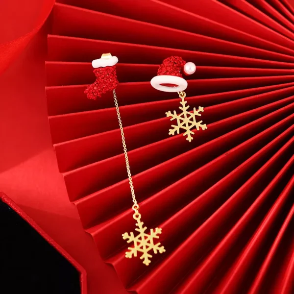 Asymmetric Snowflake Christmas Earrings - Image 2