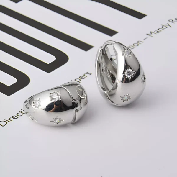 Stainless Steel Star Zircon Hoop Earrings - Image 7