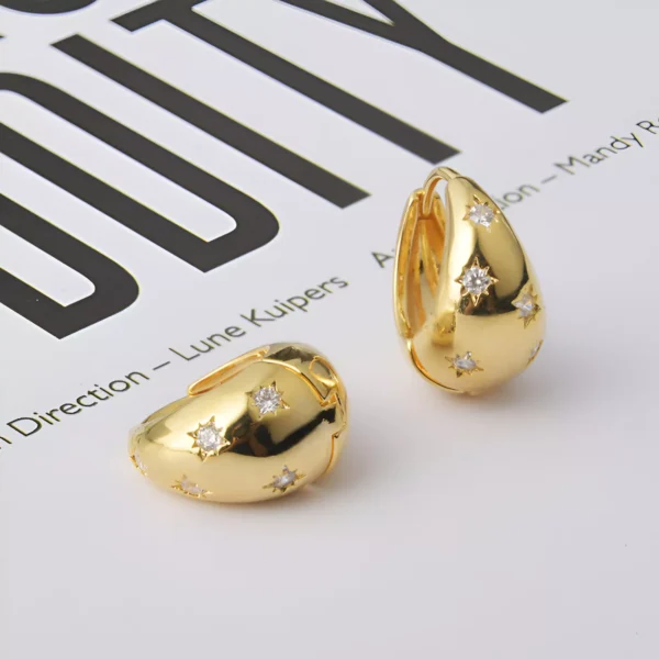 Stainless Steel Star Zircon Hoop Earrings - Image 6