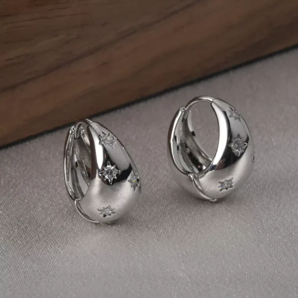 Stainless Steel Star Zircon Hoop Earrings - Image 4