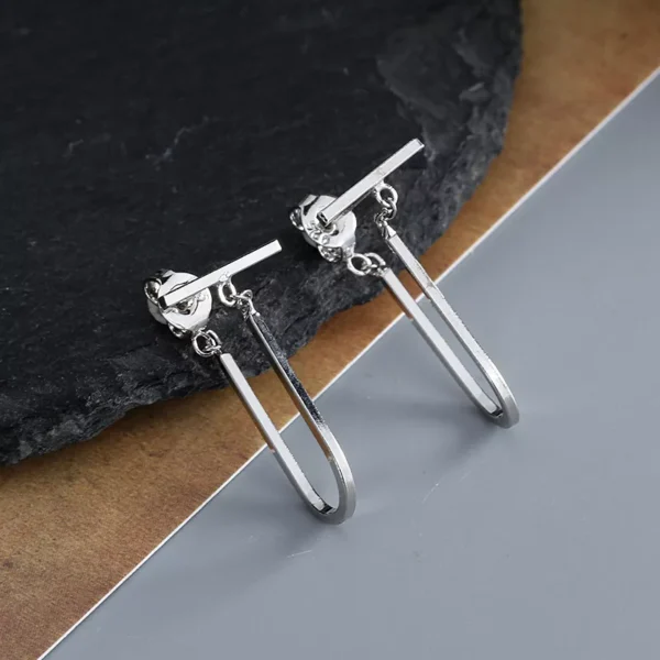 Stainless Steel Gothic U-Shaped Tassel Geometric Earrings - Image 4