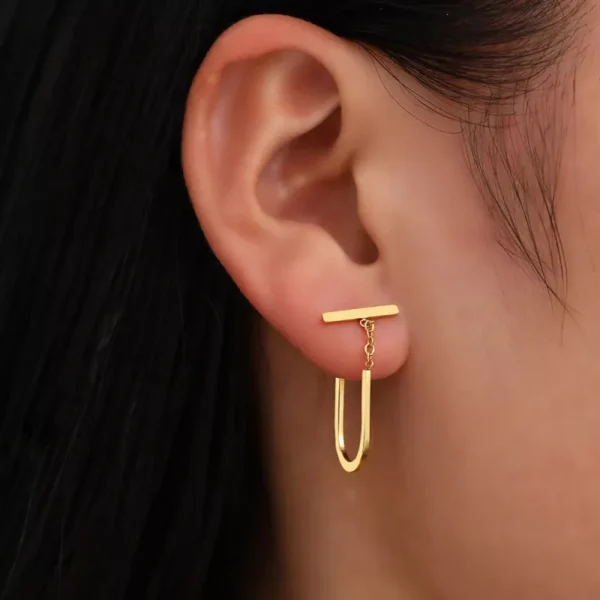 Stainless Steel Gothic U-Shaped Tassel Geometric Earrings - Image 2