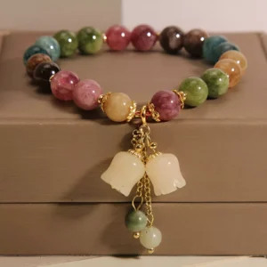 Elegant Lily of the Valley Natural Stone Bracelet with Flower Pendant