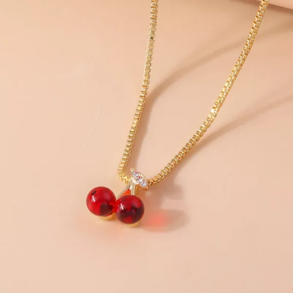 Stainless Steel Cherry Pendant Necklace - Image 2