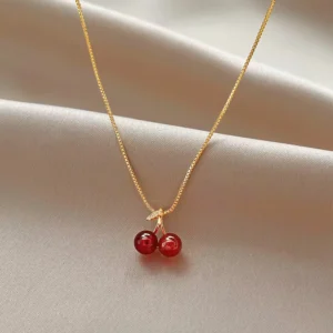 Stainless Steel Cherry Pendant Necklace