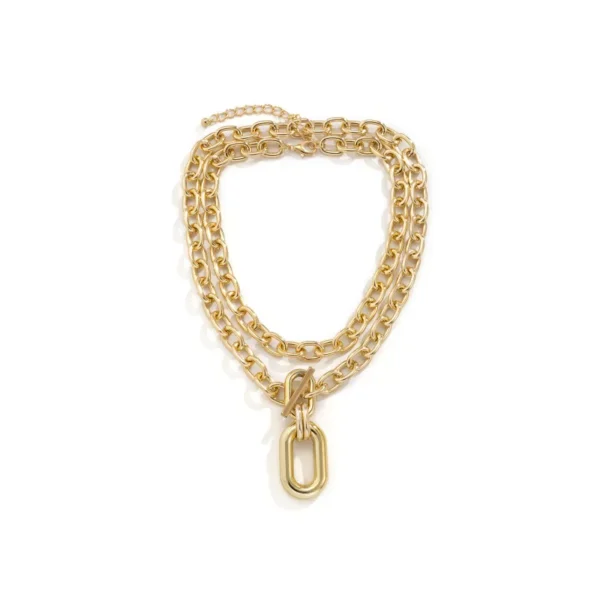Trendy Metal Thick Chain Necklace with Big Elliptical Pendant - Image 5
