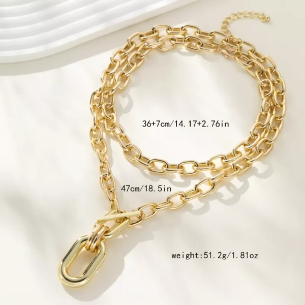 Trendy Metal Thick Chain Necklace with Big Elliptical Pendant - Image 7