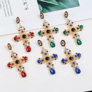 Vintage Crystal Cross Drop Earrings Baroque Bohemian Jewelry