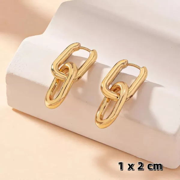 Geometric Gold Stainless Steel Hoop Earrings - Image 4