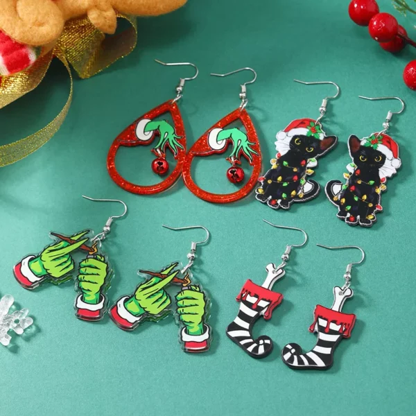 Trendy Acrylic Christmas Earrings for Women with Festive Pendants - Image 2