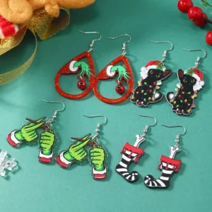 Trendy Acrylic Christmas Earrings for Women with Festive Pendants