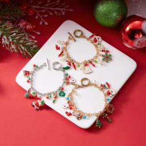 Christmas Charm Bracelet with Santa, Snowflakes, and Pearls for Women & Men
