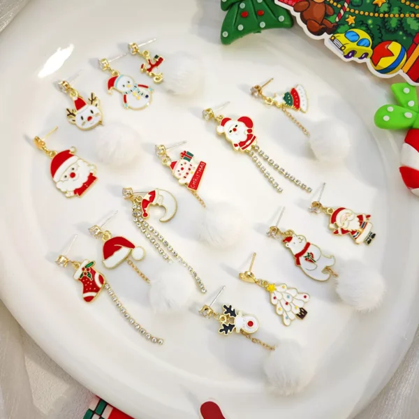 Trendy Asymmetric Christmas Tassel Earrings with Bowknot and Snowflake - Image 7