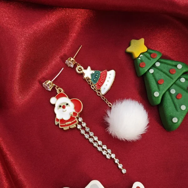 Trendy Asymmetric Christmas Tassel Earrings with Bowknot and Snowflake - Image 5