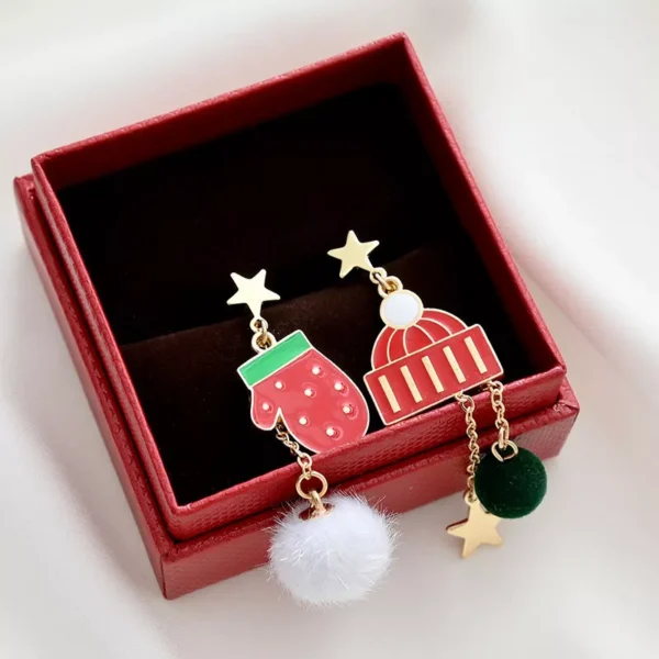 Trendy Asymmetric Christmas Tassel Earrings with Bowknot and Snowflake - Image 3