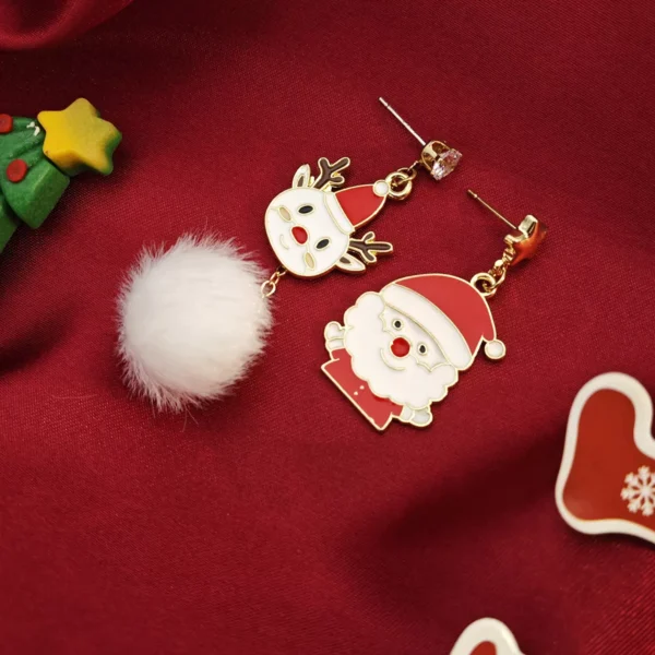 Trendy Asymmetric Christmas Tassel Earrings with Bowknot and Snowflake - Image 6