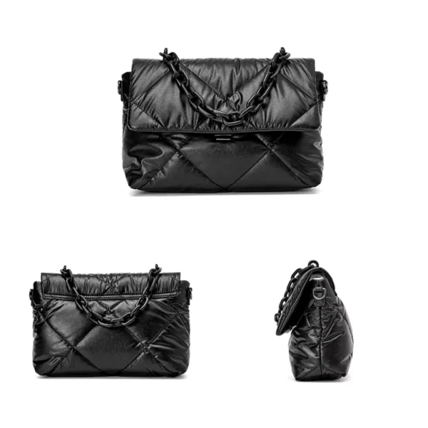 Elegant Feather Down Leather Shoulder Bag with Chain Strap - Image 5